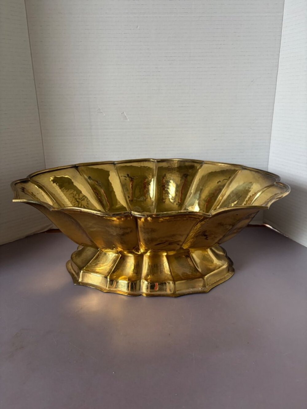 Vintage Brass Footed Bowl With Fluted Design Decorative Centerpiece 10" Oval